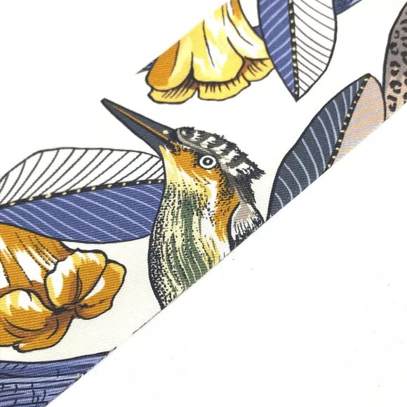 HERMES Bird pattern Twilly BandeauScarf Scarf silk White/blue - Picture 6 of 10